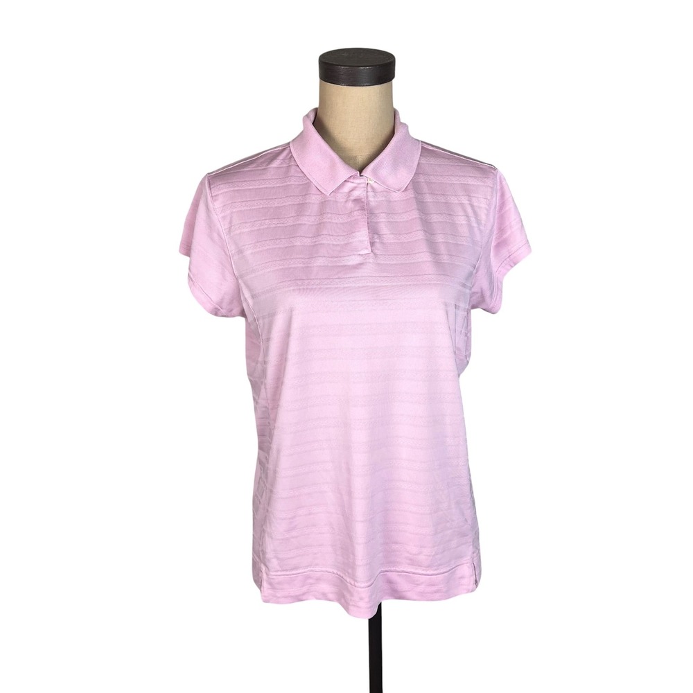 Adidas Climacool Womens Pink Short Sleeve Golf Polo Shirt Large Stripe Texture